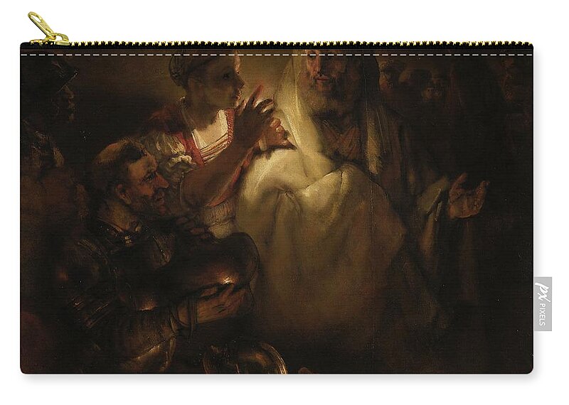 1660 Zip Pouch featuring the painting Peter's denial by Rembrandt van Rijn
