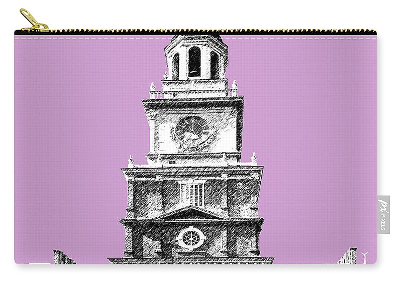 Architecture Zip Pouch featuring the digital art Philadelphia Skyline Independence Hall - Light Plum by DB Artist