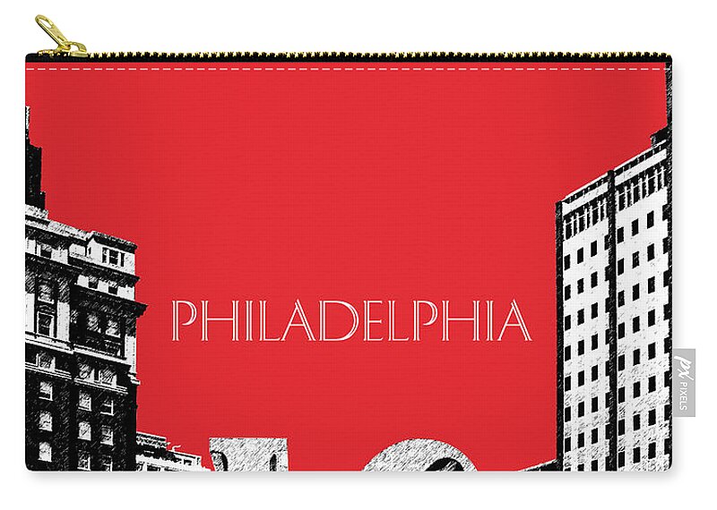 Architecture Carry-all Pouch featuring the digital art Philadelphia Skyline Love Park - Red by DB Artist
