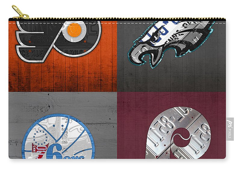 Philadelphia Sports Fan Recycled Vintage Pennsylvania License Plate Art  Flyers Eagles 76ers Phillies Zip Pouch