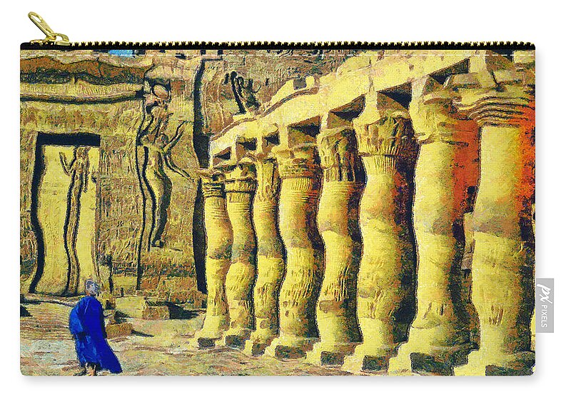Rossidis Zip Pouch featuring the painting Philae temple by George Rossidis