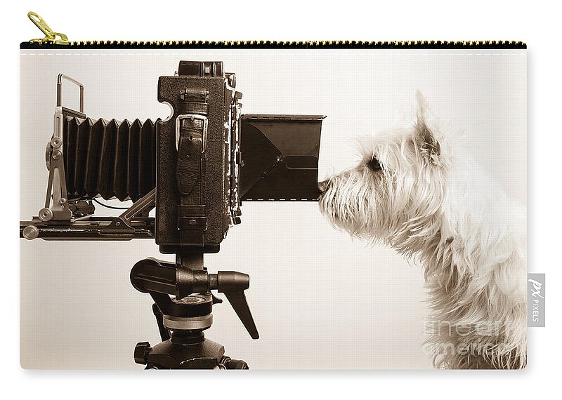 Westie Zip Pouch featuring the photograph Pho Dog Grapher by Edward Fielding