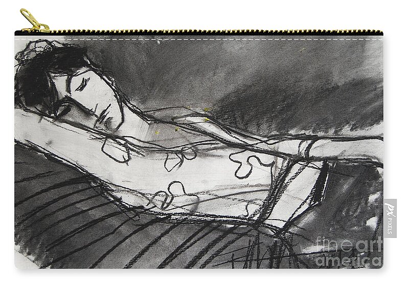 Live Model Study Zip Pouch featuring the drawing Pia #5 - figure series by Mona Edulesco