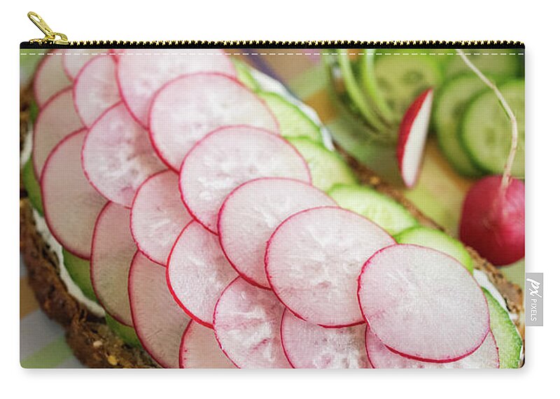 Cheese Zip Pouch featuring the photograph Picnic Sandwiches With Radishes by Katya Lyukum
