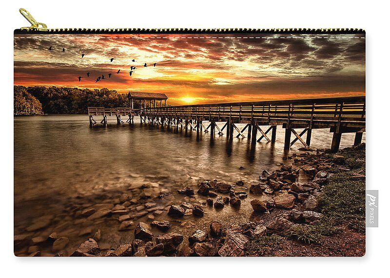 Pier Zip Pouch featuring the photograph Pier at Smith Mountain Lake by Joshua Minso