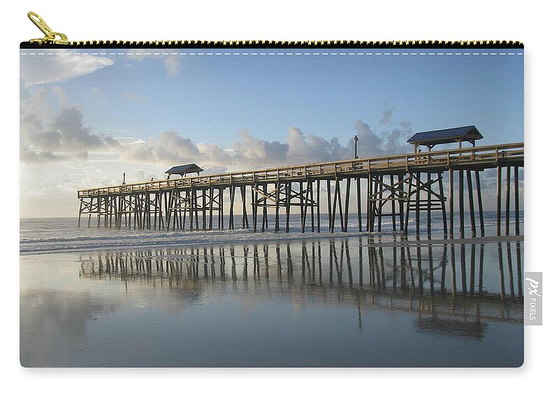 Landscape Zip Pouch featuring the photograph Pier Reflection by Ellen Meakin