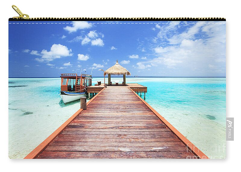 Pier Zip Pouch featuring the photograph Pier to tropical sea in the Maldives - Indian ocean by Matteo Colombo