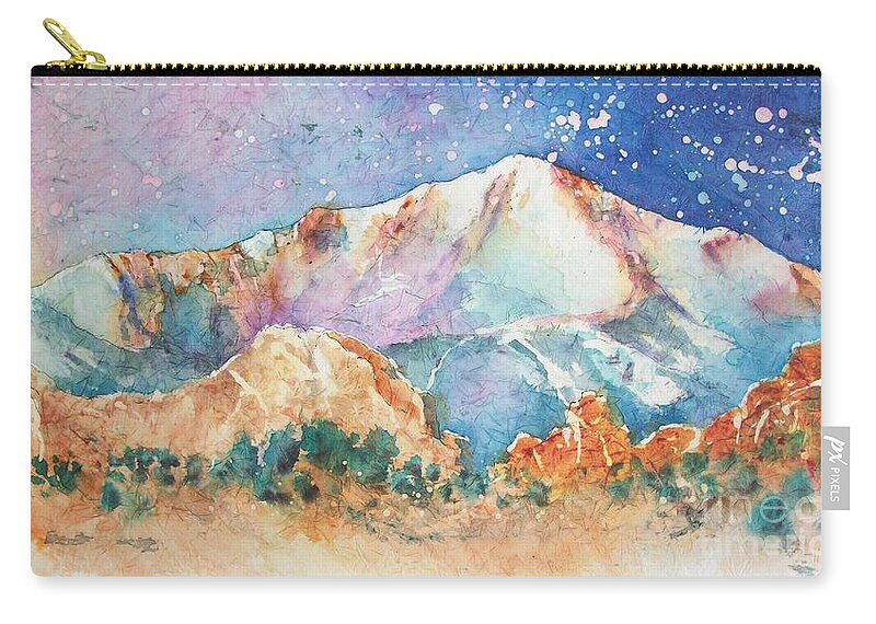 Pikes Peak Carry-all Pouch featuring the painting Pikes Peak Over the Garden of the Gods by Carol Losinski Naylor