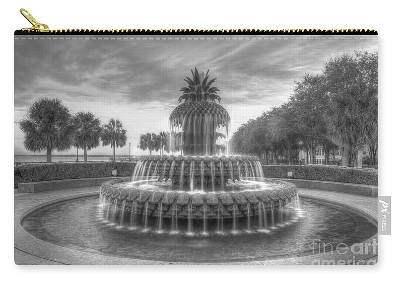 Pineapple Zip Pouch featuring the photograph Pineapple Fountain in Black and White by Dale Powell