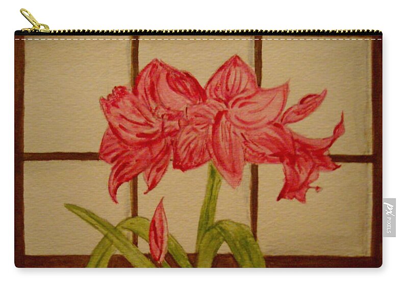 Bulb Vase Amaryllis Paper Whites Winter Stones Christmas Zip Pouch featuring the painting Pink Amaryllis by Colleen Casner
