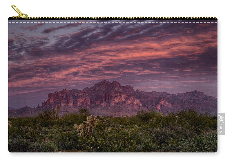 Sunset Zip Pouch featuring the photograph Pink and Purple Desert Skies by Saija Lehtonen