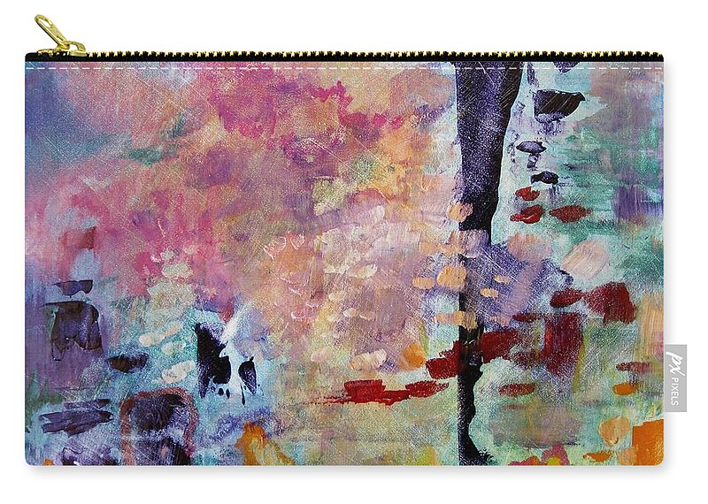 Abstract And Non-representational Zip Pouch featuring the painting Pink Cloud by Adele Bower