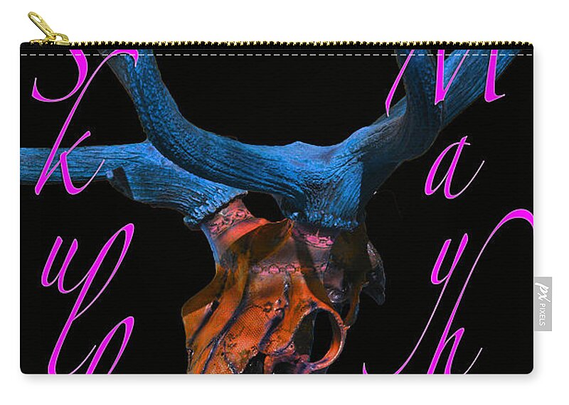 Elk Skull Photographs Digital Art Zip Pouch featuring the photograph Pink Skull at Night II by Mayhem Mediums