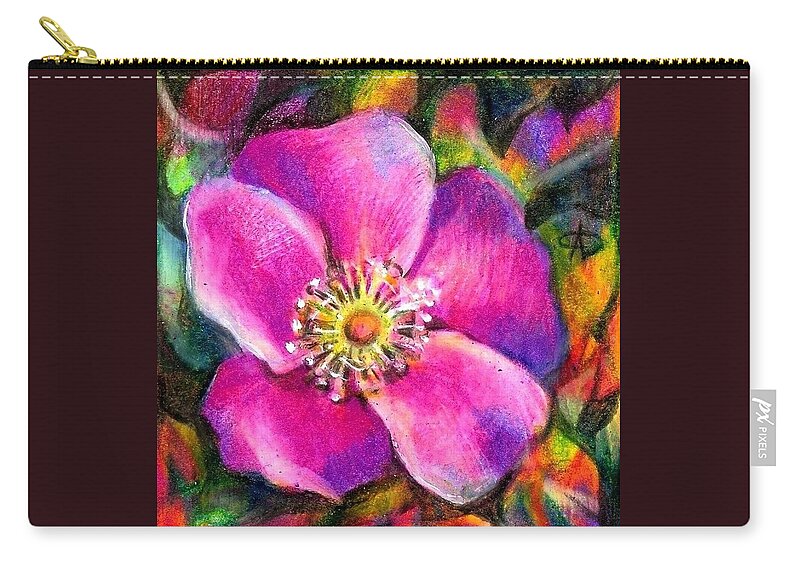 Wild Rose Zip Pouch featuring the drawing Pink Wild Flower. Alberta Flood Project by Anna Duyunova