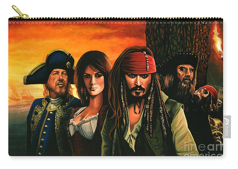 Pirates Of The Caribbean Zip Pouch featuring the painting Pirates of the Caribbean by Paul Meijering