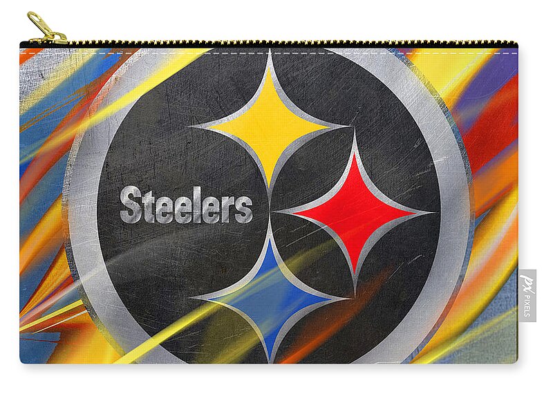 Pittsburgh Zip Pouch featuring the painting Pittsburgh Steelers Football by Tony Rubino