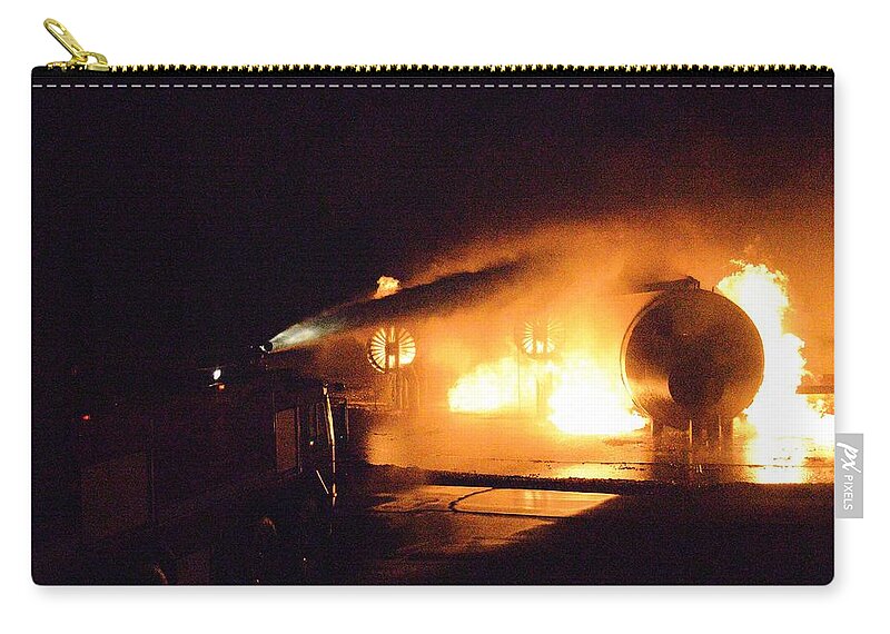 Fire Zip Pouch featuring the photograph Plane Burning by Aaron Martens