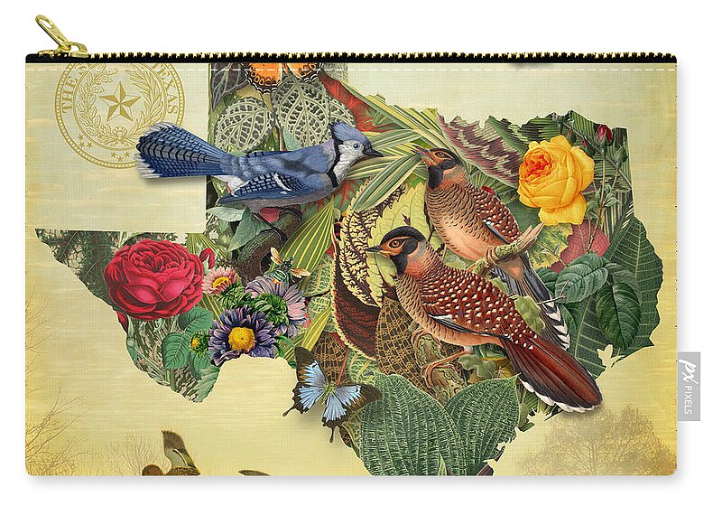 Maps Zip Pouch featuring the painting Nature Map of Texas by Gary Grayson