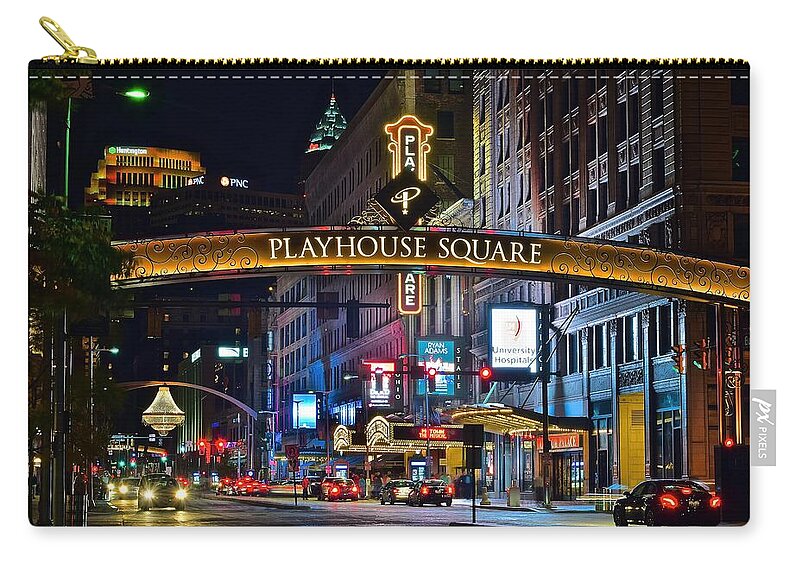 Cleveland Zip Pouch featuring the photograph Playhouse Square by Frozen in Time Fine Art Photography