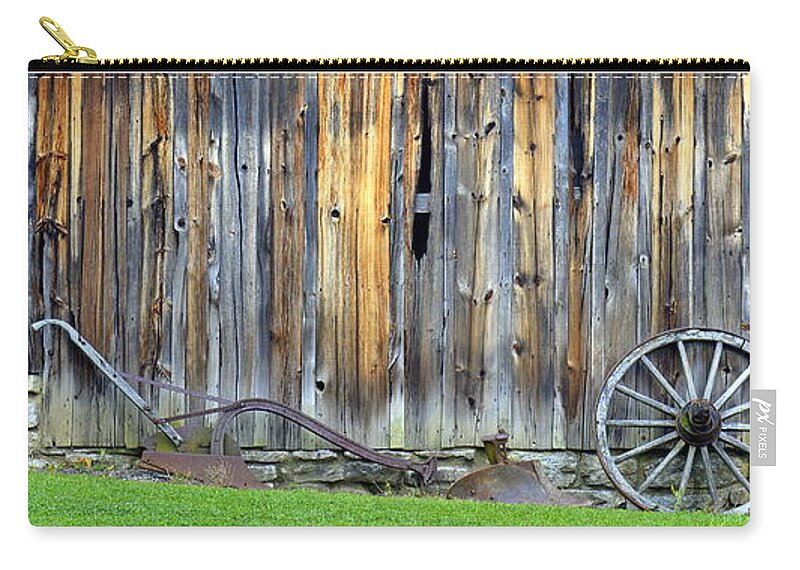 Wagon Wheels Zip Pouch featuring the photograph Plow and Barn Study 2 by Kathy Barney
