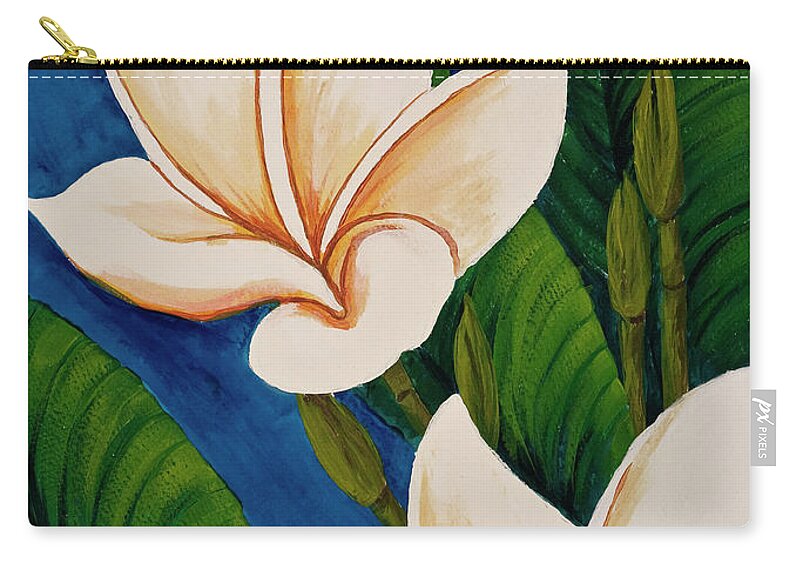 Tropical Flower Carry-all Pouch featuring the painting Plumeria by Darice Machel McGuire
