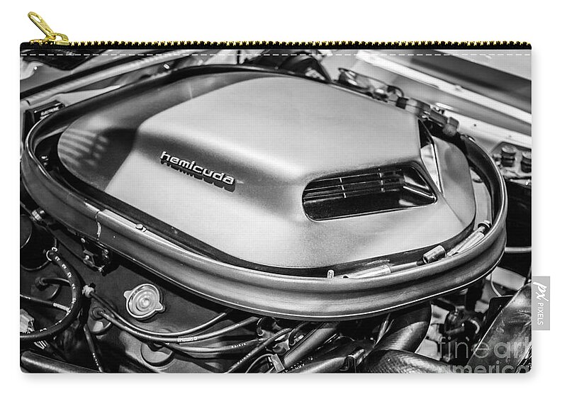 426 Zip Pouch featuring the photograph Plymouth Hemi Cuda Engine Shaker Hood Scoop by Paul Velgos