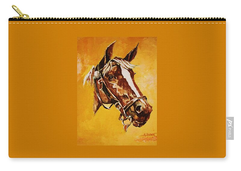 Horses Zip Pouch featuring the painting Poised in a Holter by Al Brown