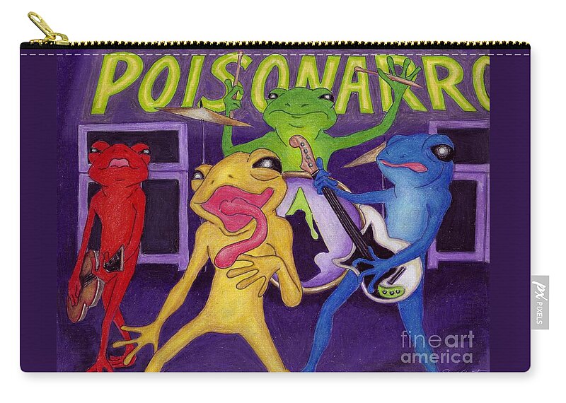 Frog Zip Pouch featuring the drawing Poison-Arrow Frog Band by Samantha Geernaert