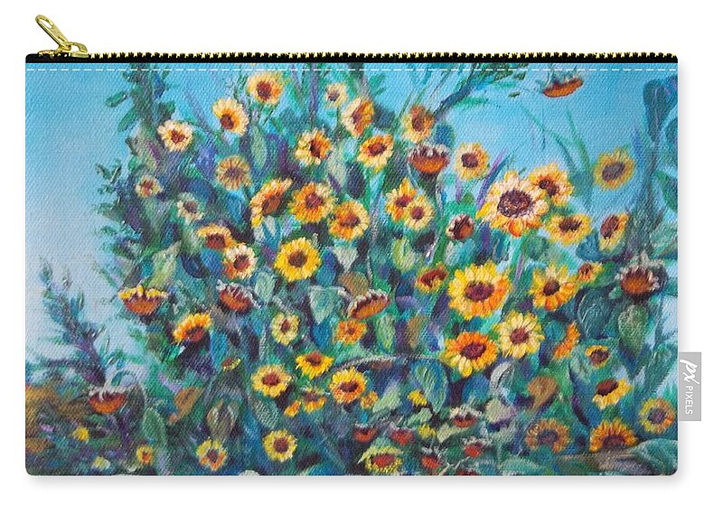 Sunflowers Zip Pouch featuring the painting Polk Farm Sunflowers by Linda Markwardt