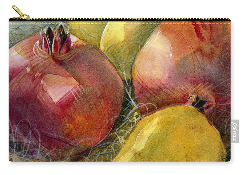 Jen Norton Zip Pouch featuring the painting Pomegranates and Pears by Jen Norton