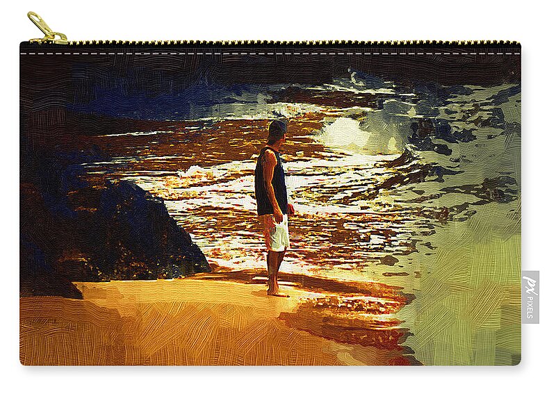Beach Zip Pouch featuring the painting Pondering The Surf by Kirt Tisdale