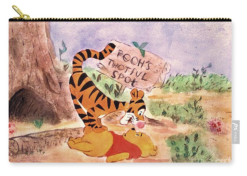 Winnie The Pooh Zip Pouch featuring the painting Pooh Bear Got Bounced by Denise Railey