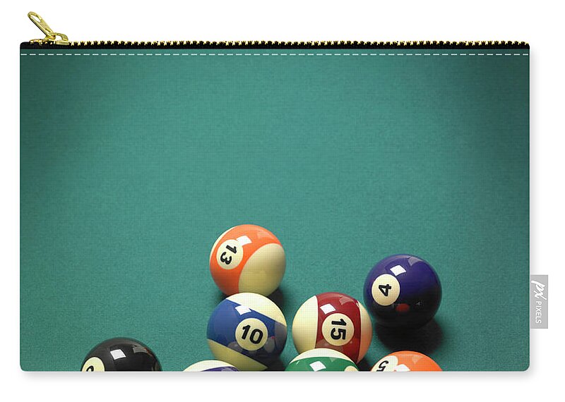 Snooker Zip Pouch featuring the photograph Pool Balls by Maria Toutoudaki