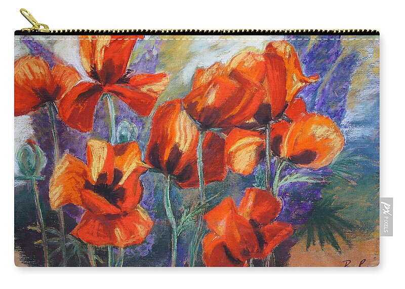 Flowers Zip Pouch featuring the drawing Poppies And Lupines by Barbara Pommerenke