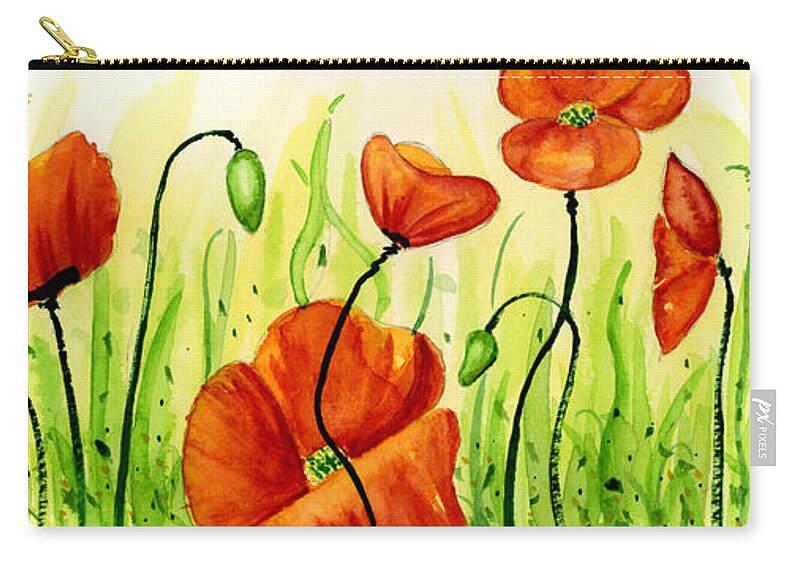 Poppies Zip Pouch featuring the painting Poppy Field by Annie Troe