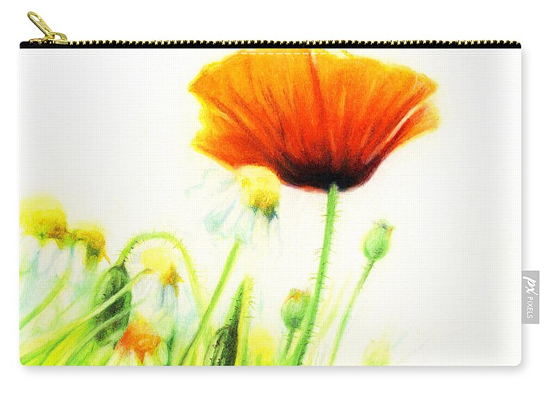 Poppy Flower Zip Pouch featuring the drawing Poppy Flower by Natasha Denger