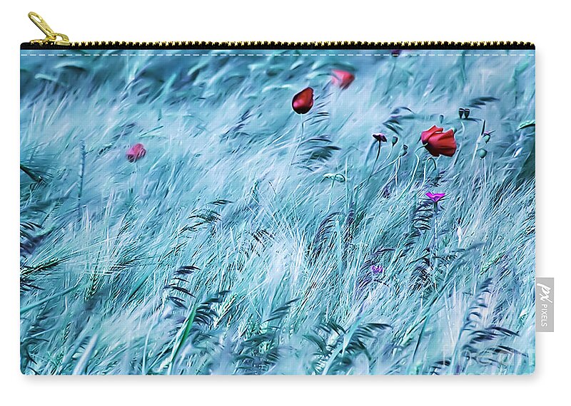  Flower Zip Pouch featuring the digital art Poppy In Wheat Field by Odon Czintos
