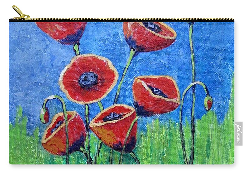 Poppy Zip Pouch featuring the painting Poppy Party by Suzanne Theis