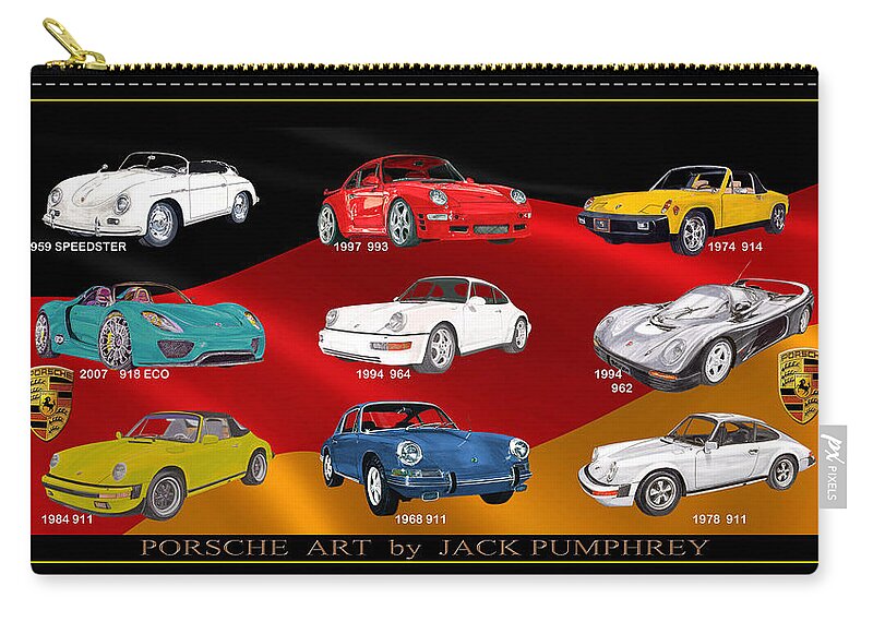 Imagine How Nice This Will Look On Display In Your Office Or Garage Zip Pouch featuring the painting Porsche Times Nine by Jack Pumphrey
