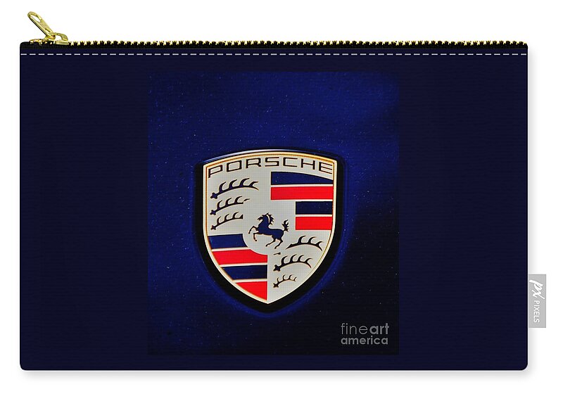 Porsche Emblem Zip Pouch featuring the photograph Porshe Emblem Vision # 2 by Marcus Dagan