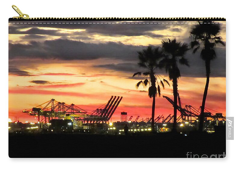 Port Of Long Beach Zip Pouch featuring the photograph Port of Long Beach by Jennie Breeze