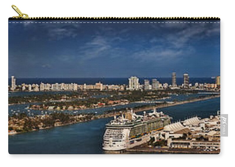 Metro Zip Pouch featuring the photograph Port Of Miami Panoramic by Susan Candelario