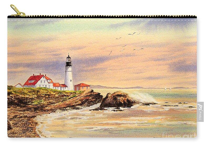 Lighthouse Zip Pouch featuring the painting Portland Head Lighthouse Maine by Bill Holkham