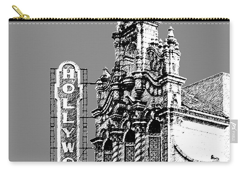 Architecture Zip Pouch featuring the digital art Portland Skyline Hollywood Theater - Pewter by DB Artist