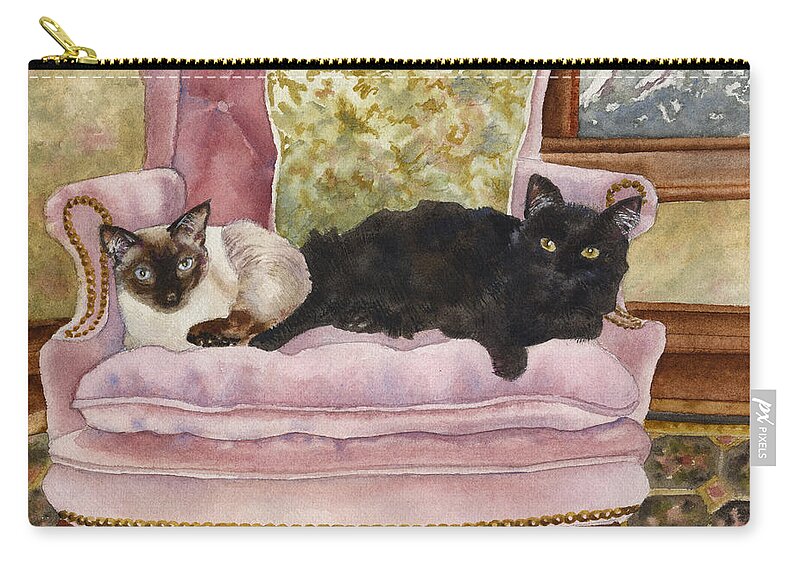 Cats Painting Zip Pouch featuring the painting Portrait in Pink by Anne Gifford