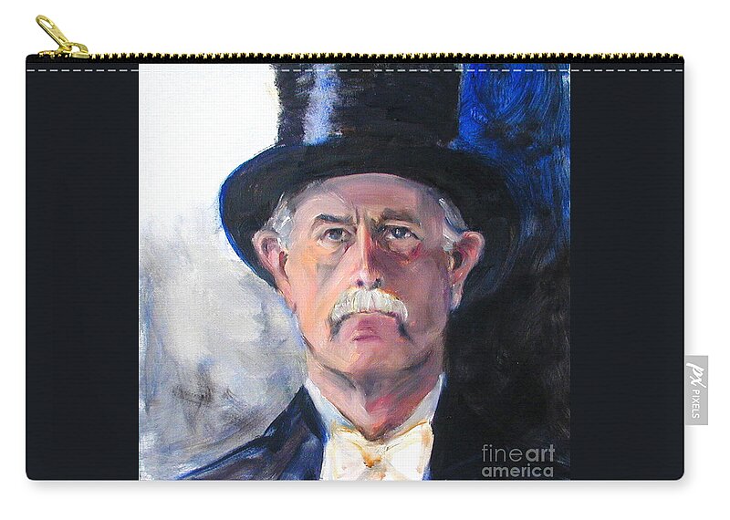 Portrait Painting Of Man Zip Pouch featuring the painting Portrait of a man in top hat by Greta Corens