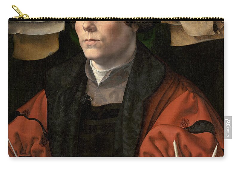 Jan Gossaert Zip Pouch featuring the painting Portrait of a Merchant by Jan Gossaert