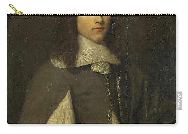 Abraham Raguineau Zip Pouch featuring the painting Portrait of a Young Man in Grey by Abraham Raguineau