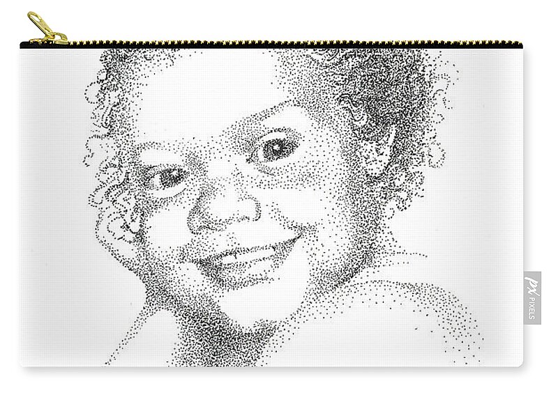  Zip Pouch featuring the drawing Portrait of girl. Commission. Stippling in black ink by Alena Nikifarava