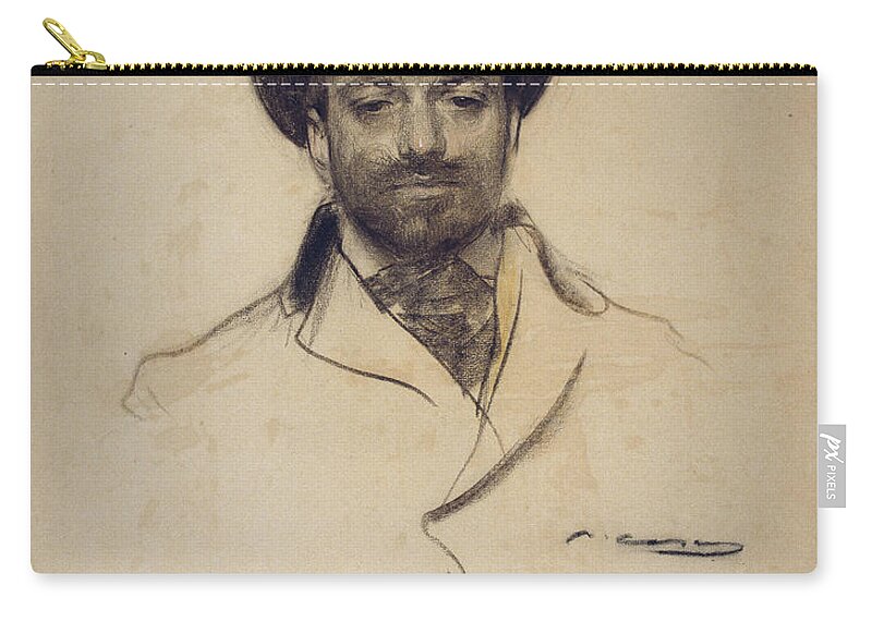 Ramon Casas Zip Pouch featuring the drawing Portrait of Josep M Sert by Ramon Casas